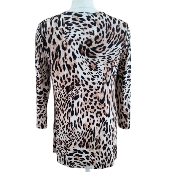 Chico's Travelers Animal Print Long Sleeve V-neck Tunic Style Top Size S - Picture 2 of 6